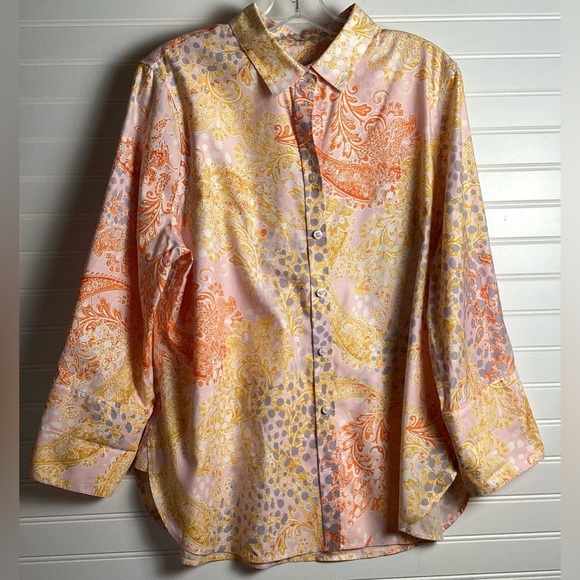 Chico's Women's Paisley 3/4 Sleeve Button-Up No Iron Stretch Blouse Size 2/Large - Picture 2 of 9